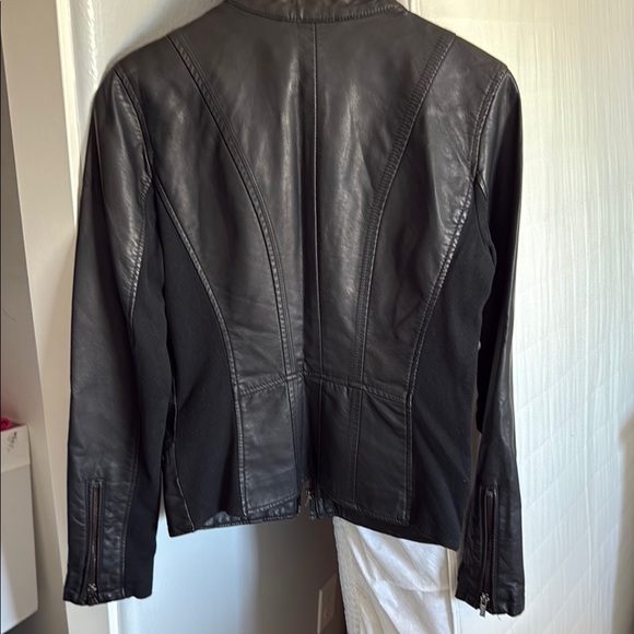 Express Black Leather Moto Jacket with Stand-Up Collar - Picture 2 of 4